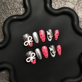 2026 Gothic Charm Press-on Nails, Valentine's Day Short Almond-shaped Press-on False Nails Set. Handmade False Nail Tips (size: M)