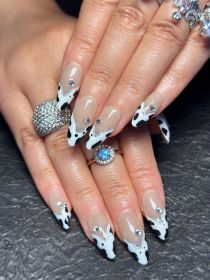 2026 Gothic Charm Wearable Nails, Valentine's Day Short Almond-shaped Press-on False Nails Set. Handmade False Nail Tips (size: L)