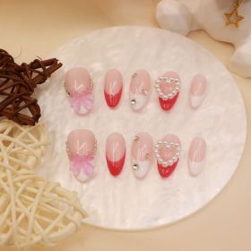 2026 Gothic charm press-on nails, Valentine's Day short almond-shaped press-on false nail set. Handmade false nail pieces (size: M)