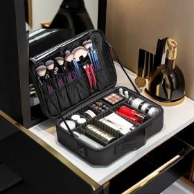 Large Capacity Travel Makeup Bag with Adjustable Dividers - High Quality Oxford Cloth Makeup Storage Box (Color: Black)